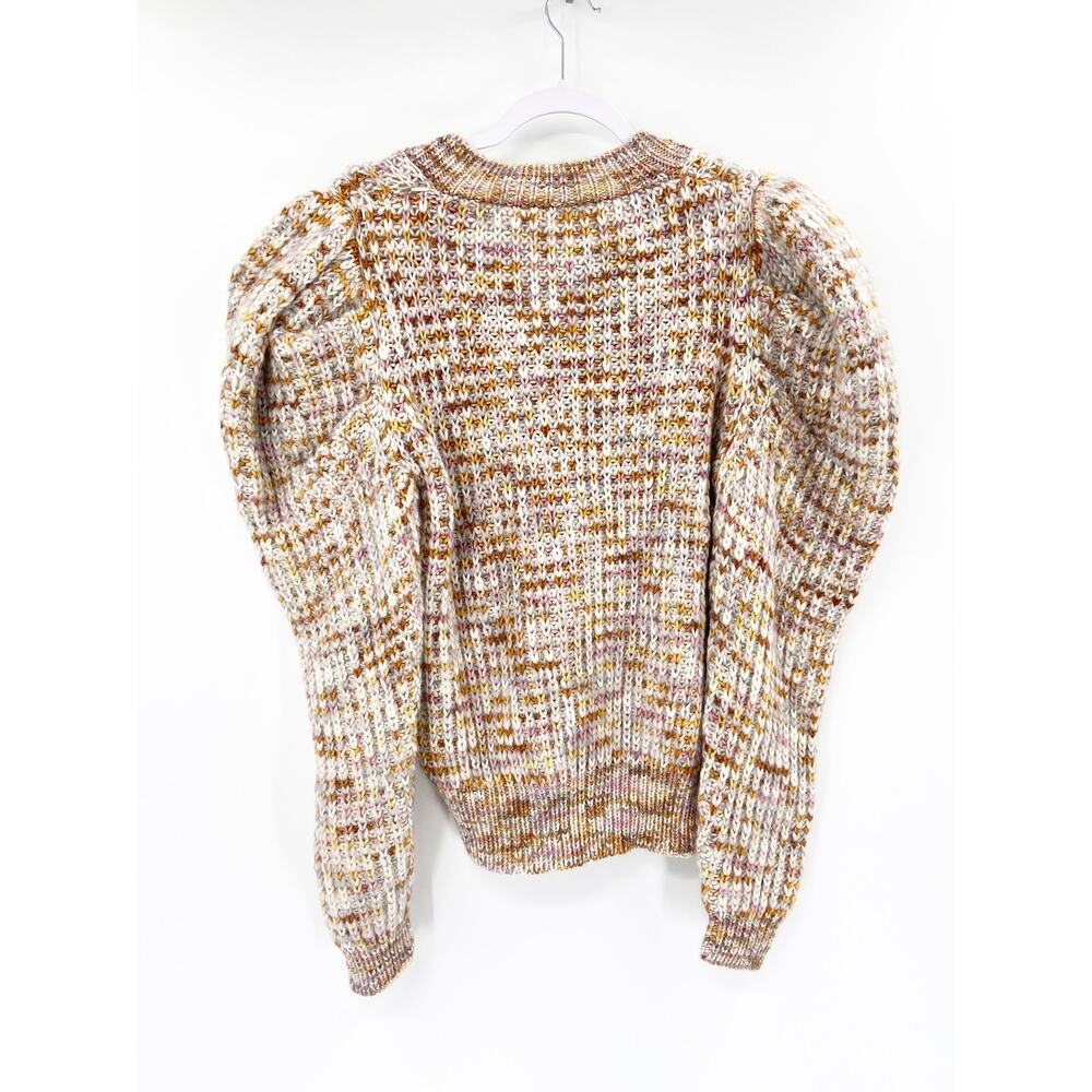 Ulla Johnson Fiora Merino Wool Button Front Puff Sleeve Fawn Cardigan Sweater - Picture 3 of 7